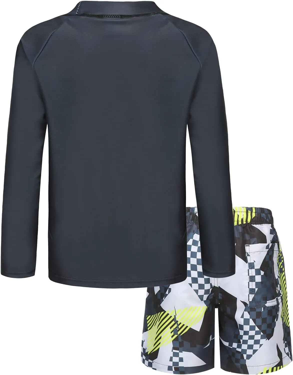Boys Two Piece Rash Guard Swimsuits Set with Swim Trunk Kids Long Sleeve Bathing Suit Swimwear Set