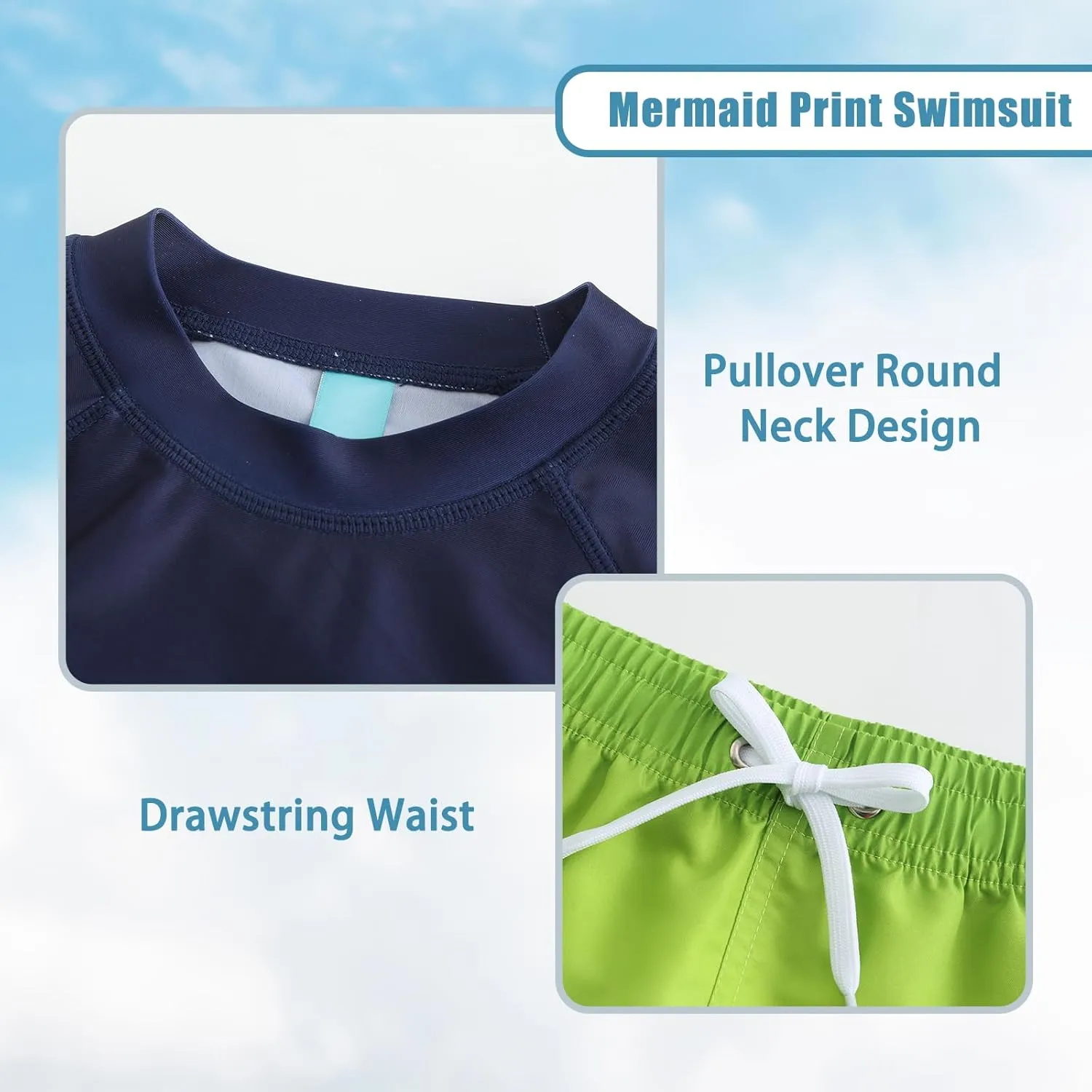 Boys Two Piece Rash guard Swimsuits Set with Swim Trunk Kids Long Sleeve Bathing Suit Swimwear Set