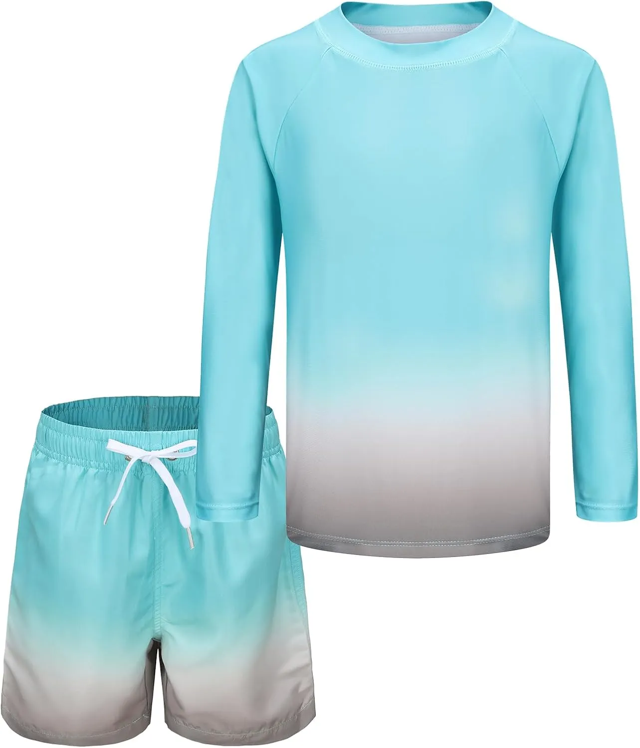 Boys Two Piece Rash Guard Swimsuits Set with Swim Trunk Kids Long Sleeve Bathing Suit Swimwear Set