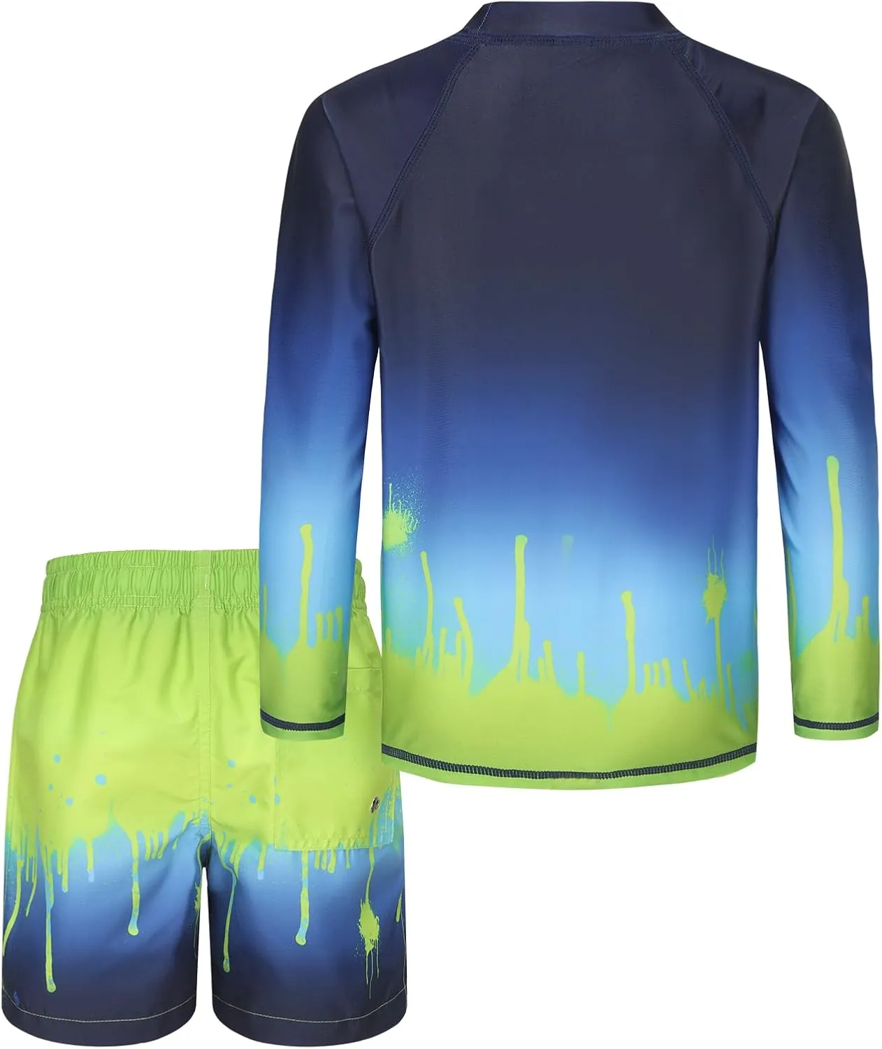 Boys Two Piece Rash guard Swimsuits Set with Swim Trunk Kids Long Sleeve Bathing Suit Swimwear Set
