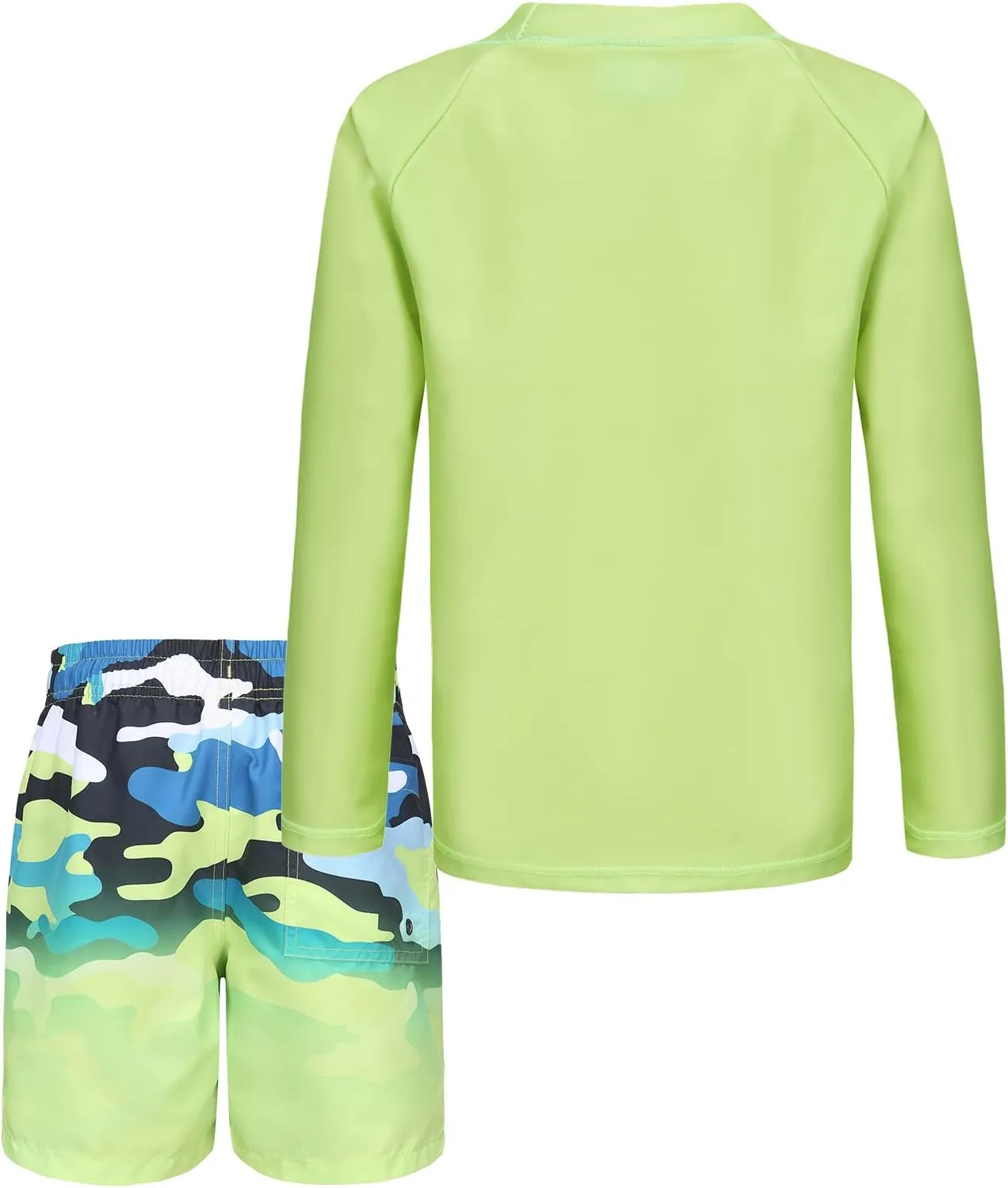 Boys Two Piece Rash Guard Swimsuits Set with Swim Trunk Kids Long Sleeve Bathing Suit Swimwear Set