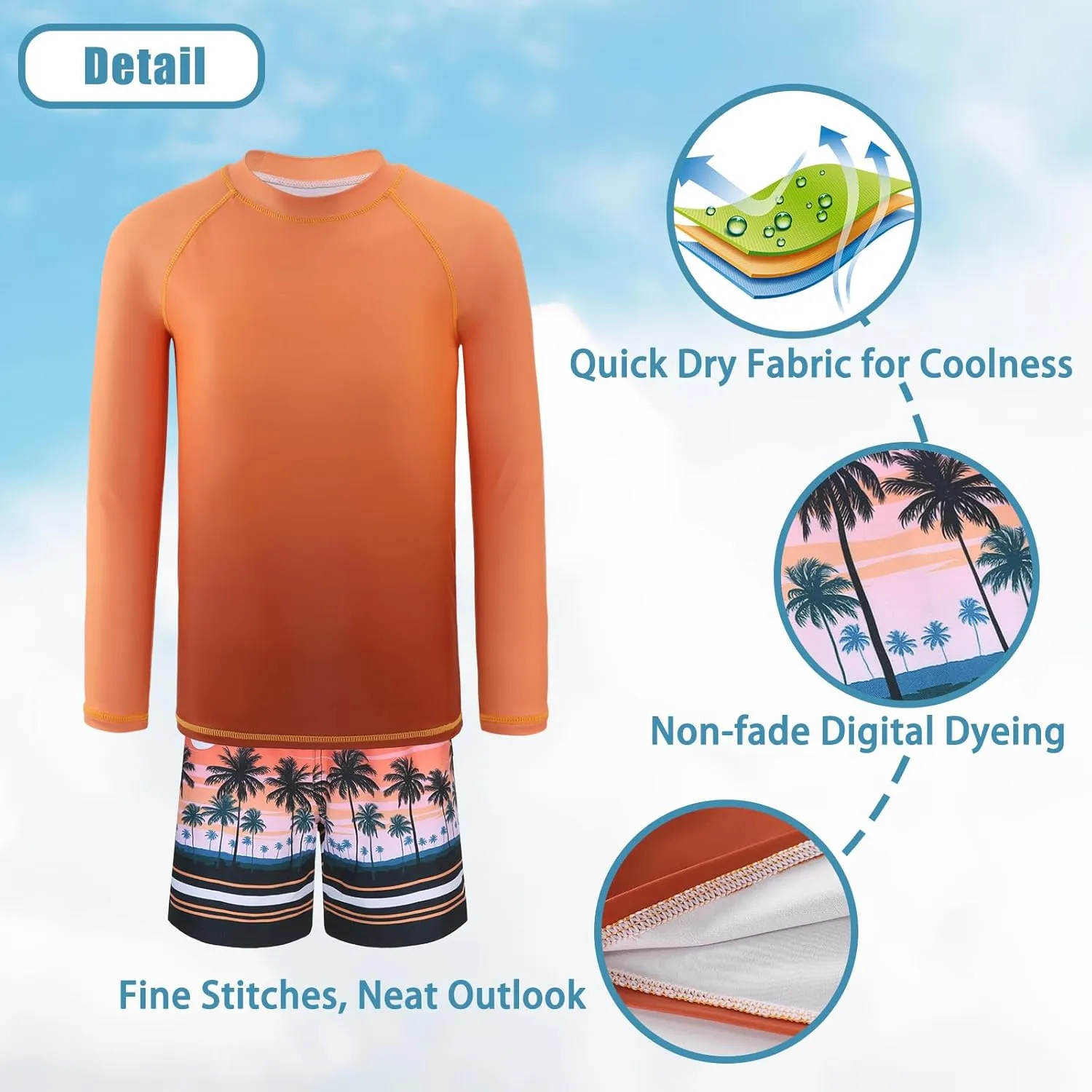 Boys Two Piece Rash guard Swimsuits Set with Swim Trunk Kids Long Sleeve Bathing Suit Swimwear Set