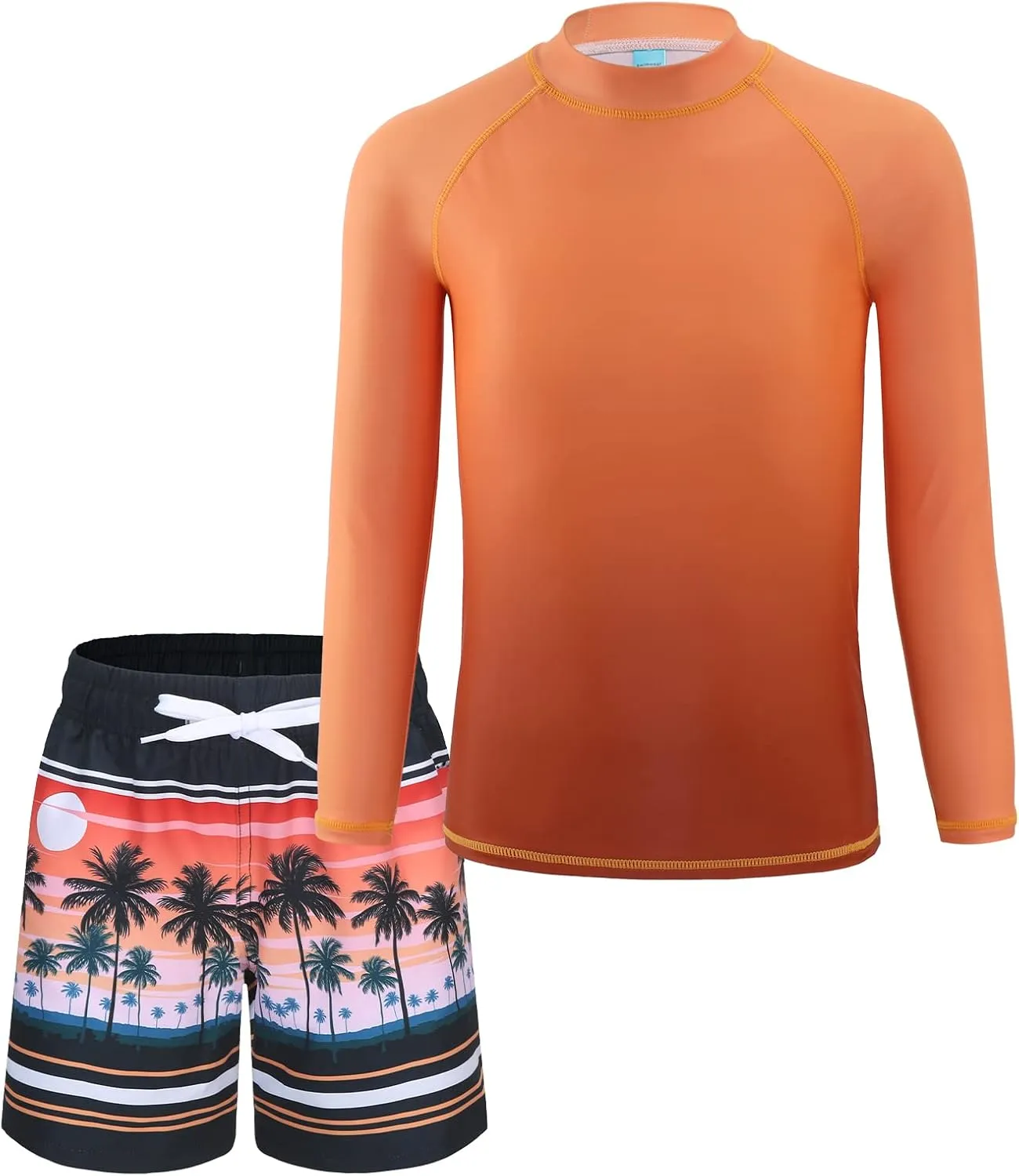 Boys Two Piece Rash Guard Swimsuits Set with Swim Trunk Kids Long Sleeve Bathing Suit Swimwear Set