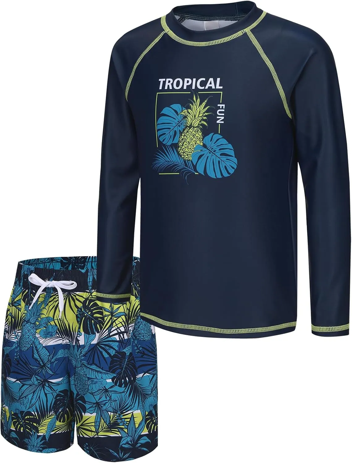 Boys Two Piece Rash guard Swimsuits Set with Swim Trunk Kids Long Sleeve Bathing Suit Swimwear Set