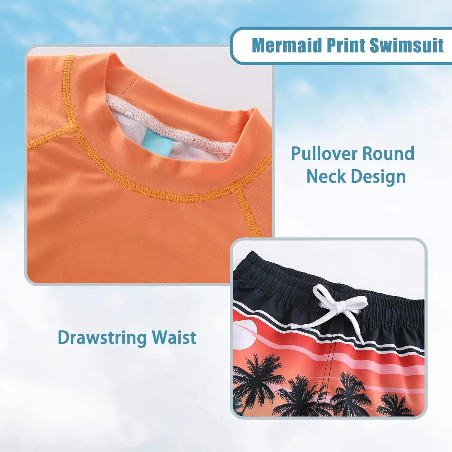 Boys Two Piece Rash guard Swimsuits Set with Swim Trunk Kids Long Sleeve Bathing Suit Swimwear Set