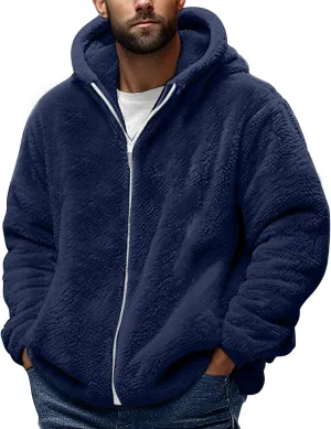 Cambkatl Men's Fuzzy Sherpa Hoodie Jacket Athletic Fleece Long Sleeve Loose Soft Zip Up Hooded Sweatshirt Sports Coat