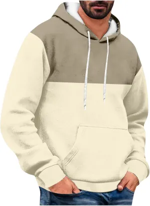 Cambkatl Men's Pullover Color Block Hoodie Long Sleeve Drawstring Casual Athletic Hooded Sweatshirts with Kangaroo Pocket