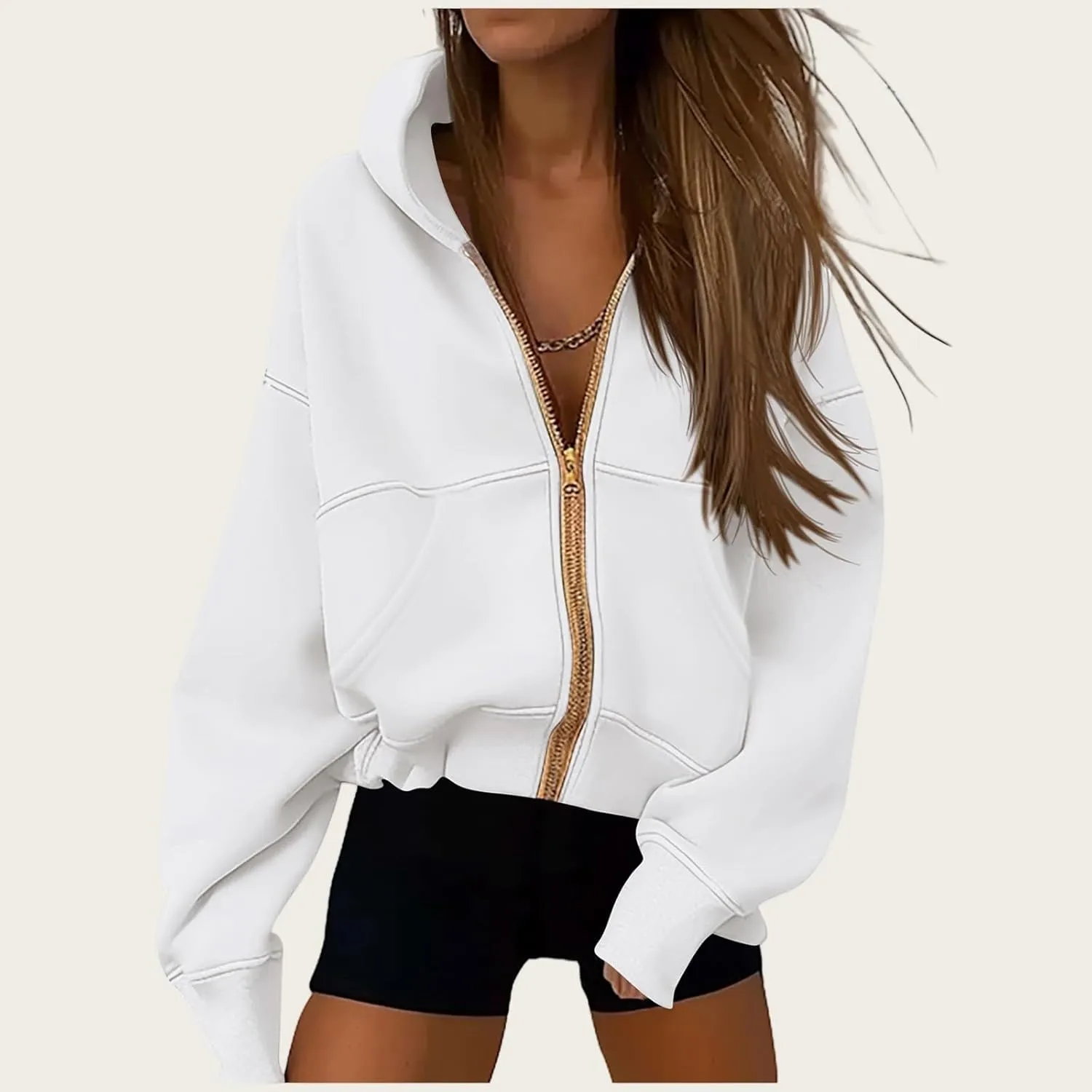 Canbebig Zip Up Hoodies Women Casual Cropped Sweatshirts Long Sleeve Fleece Hooded Jackets 2024 Trendy Fall Winter Clothes