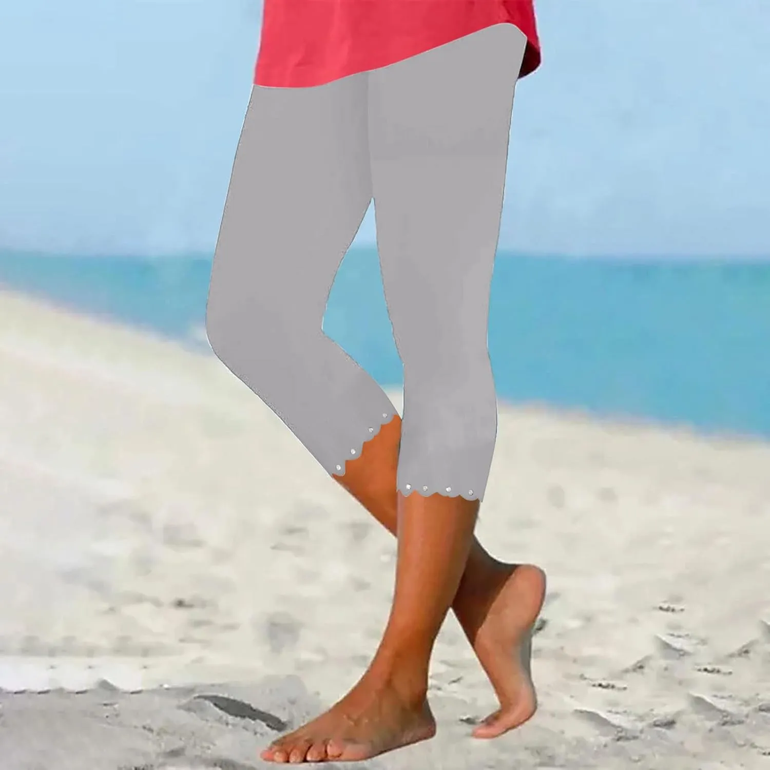 Capri Leggings for Women Plus Size High Waisted Capris Rhinestone Hem Yoga Cropped Trousers 2025 Summer Gym Pants