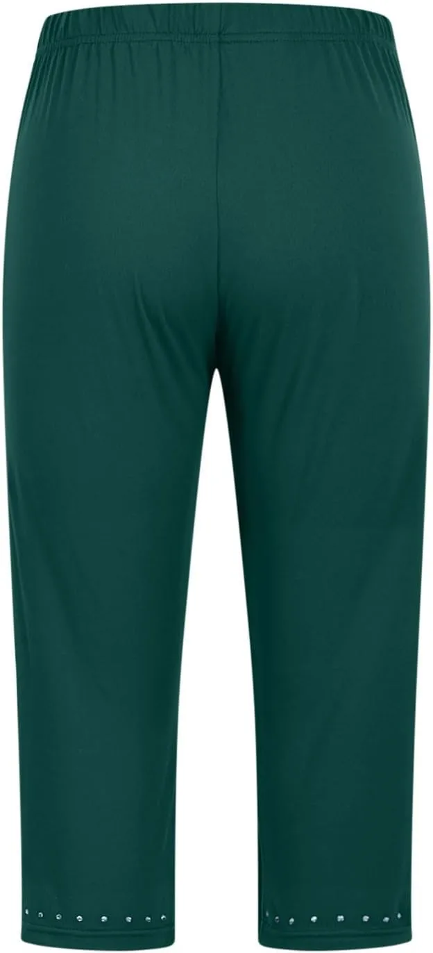 Capri Leggings for Women Plus Size High Waisted Capris Rhinestone Hem Yoga Cropped Trousers 2025 Summer Gym Pants