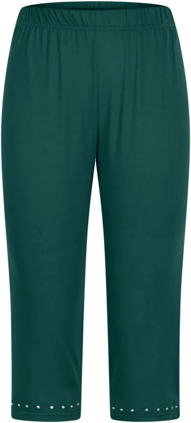 Capri Leggings for Women Plus Size High Waisted Capris Rhinestone Hem Yoga Cropped Trousers 2025 Summer Gym Pants