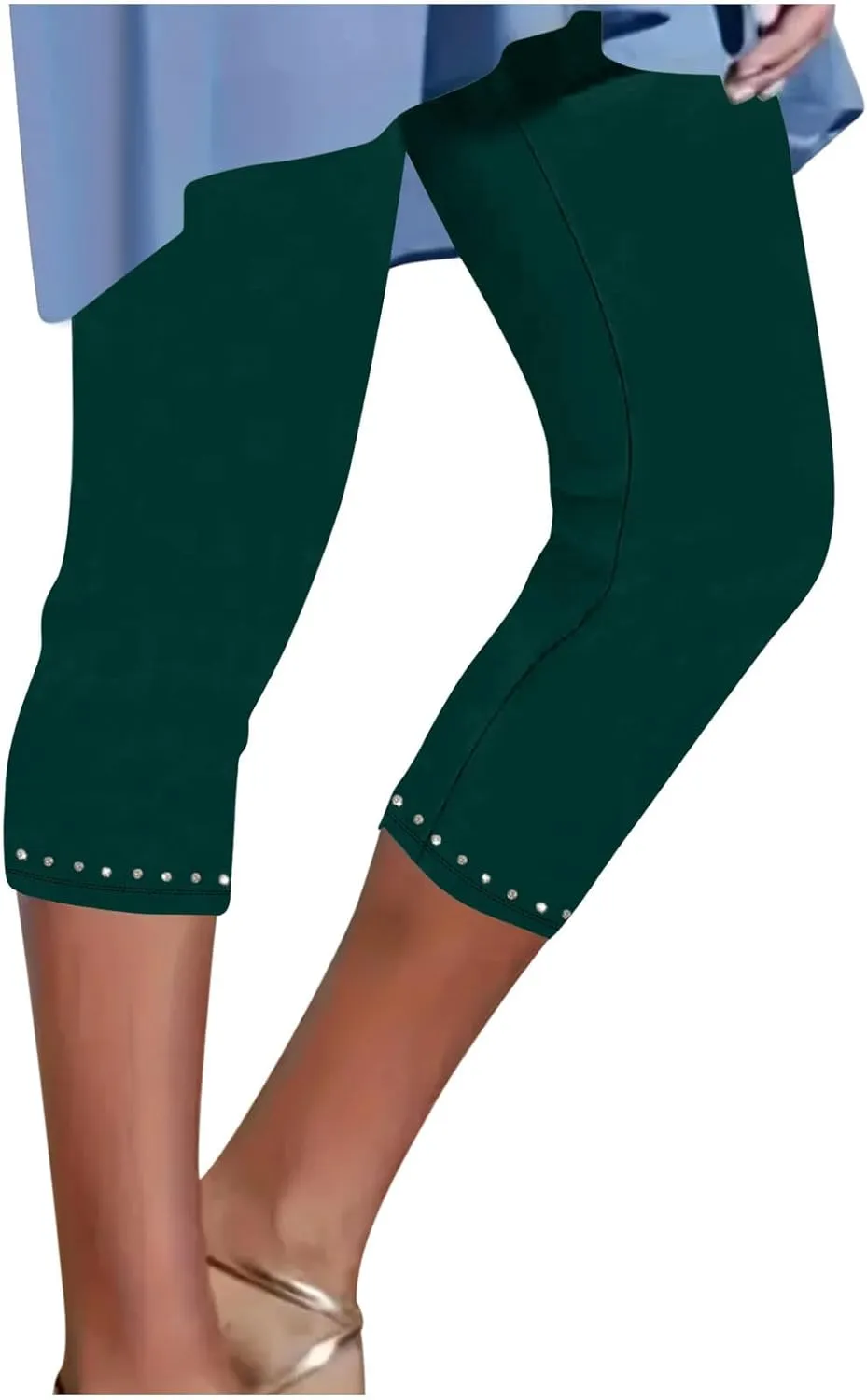 Capri Leggings for Women Plus Size High Waisted Capris Rhinestone Hem Yoga Cropped Trousers 2025 Summer Gym Pants