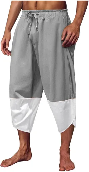 Capri Pants for Men Capri Quick Dry 3/4 Length Pants Drawstring Elastic Waist Casual Beach Boho Yoga Trousers