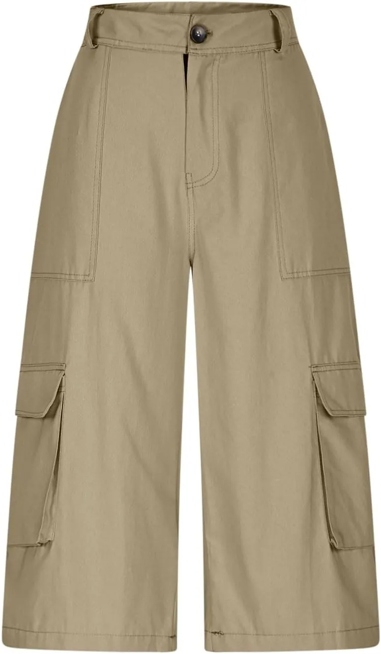 Cargo Capris for Women Stretch Wide Leg Hiking Pants Lightweight Quick Dry Baggy Cargo Pants with Pockets