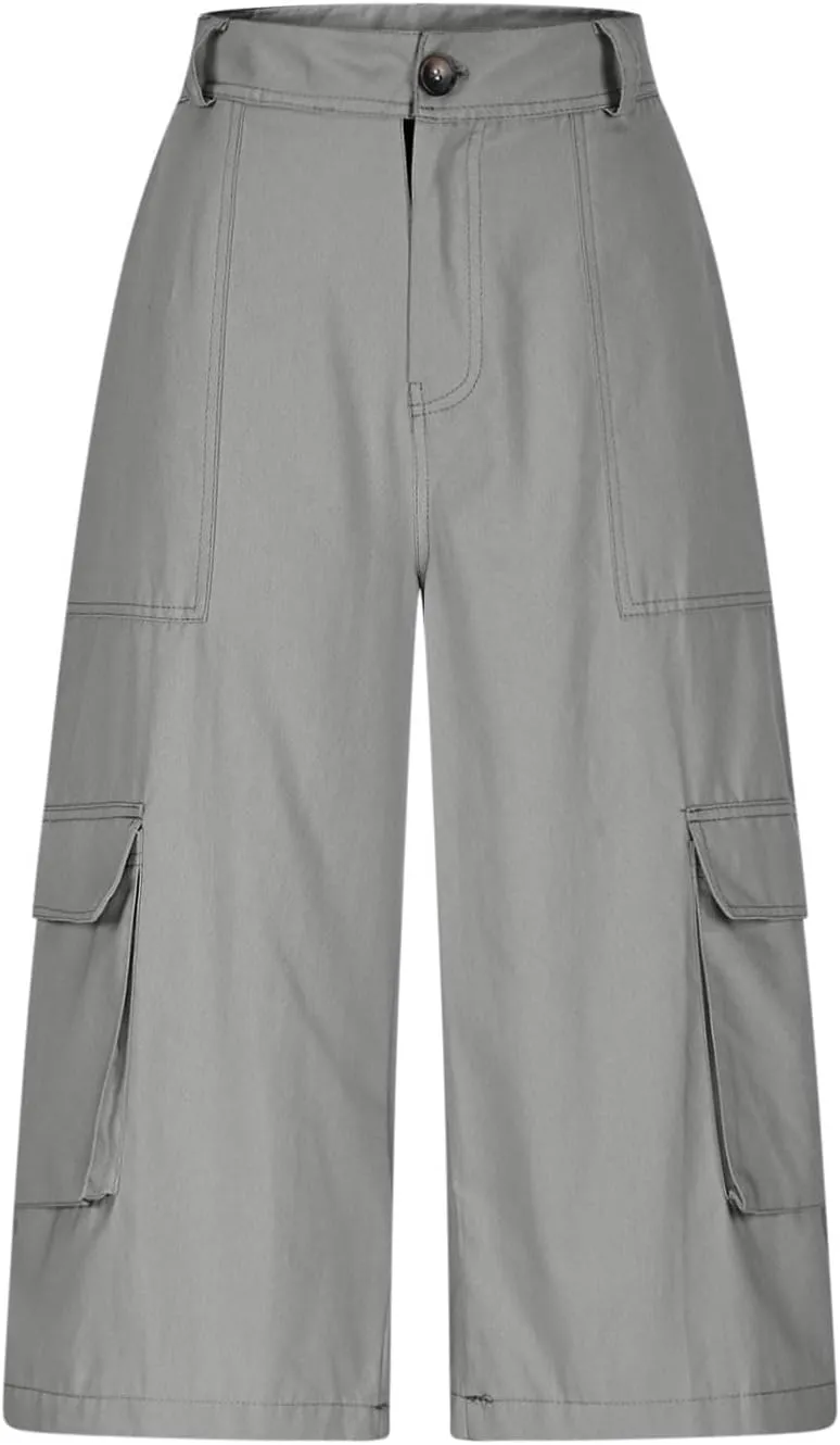 Cargo Capris for Women Stretch Wide Leg Hiking Pants Lightweight Quick Dry Baggy Cargo Pants with Pockets