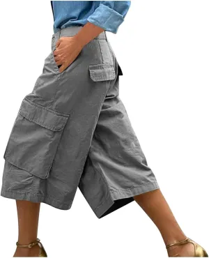Cargo Capris for Women Stretch Wide Leg Hiking Pants Lightweight Quick Dry Baggy Cargo Pants with Pockets
