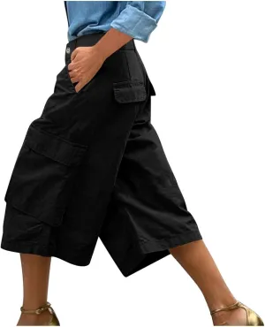 Cargo Capris for Women Stretch Wide Leg Hiking Pants Lightweight Quick Dry Baggy Cargo Pants with Pockets