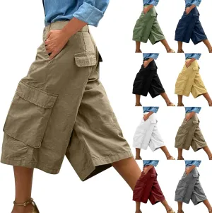 Cargo Capris for Women Stretch Wide Leg Hiking Pants Lightweight Quick Dry Baggy Cargo Pants with Pockets