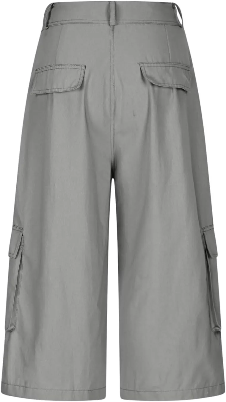 Cargo Capris for Women Stretch Wide Leg Hiking Pants Lightweight Quick Dry Baggy Cargo Pants with Pockets