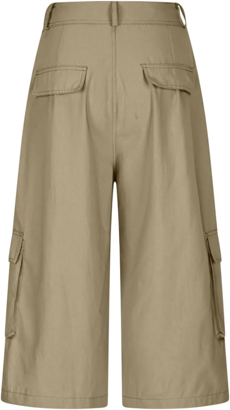 Cargo Capris for Women Stretch Wide Leg Hiking Pants Lightweight Quick Dry Baggy Cargo Pants with Pockets