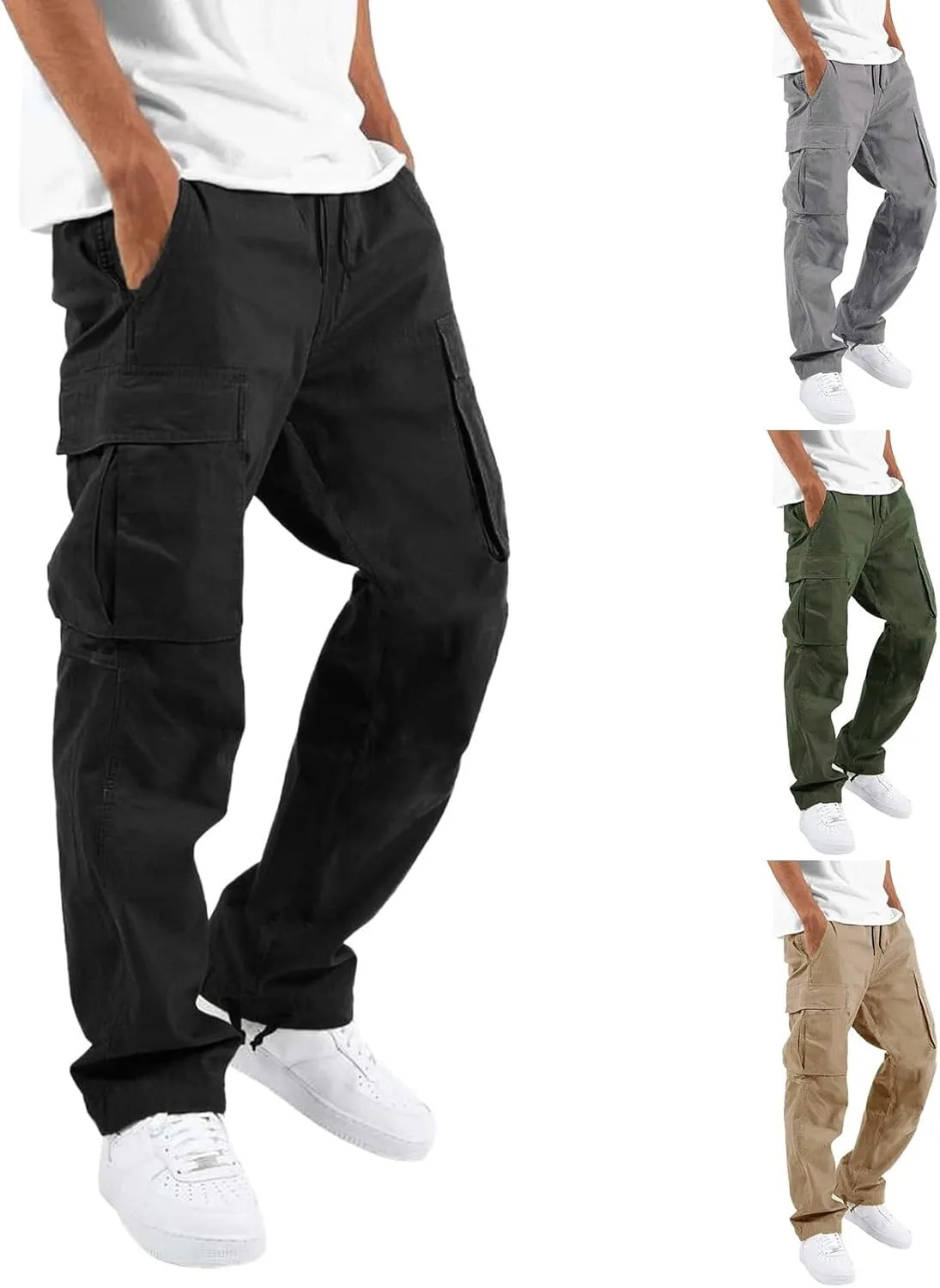 Cargo Pants for Men, Mens Cargo Pants Casual Joggers Athletic Pants Cotton Loose Straight Sweatpants with Pockets