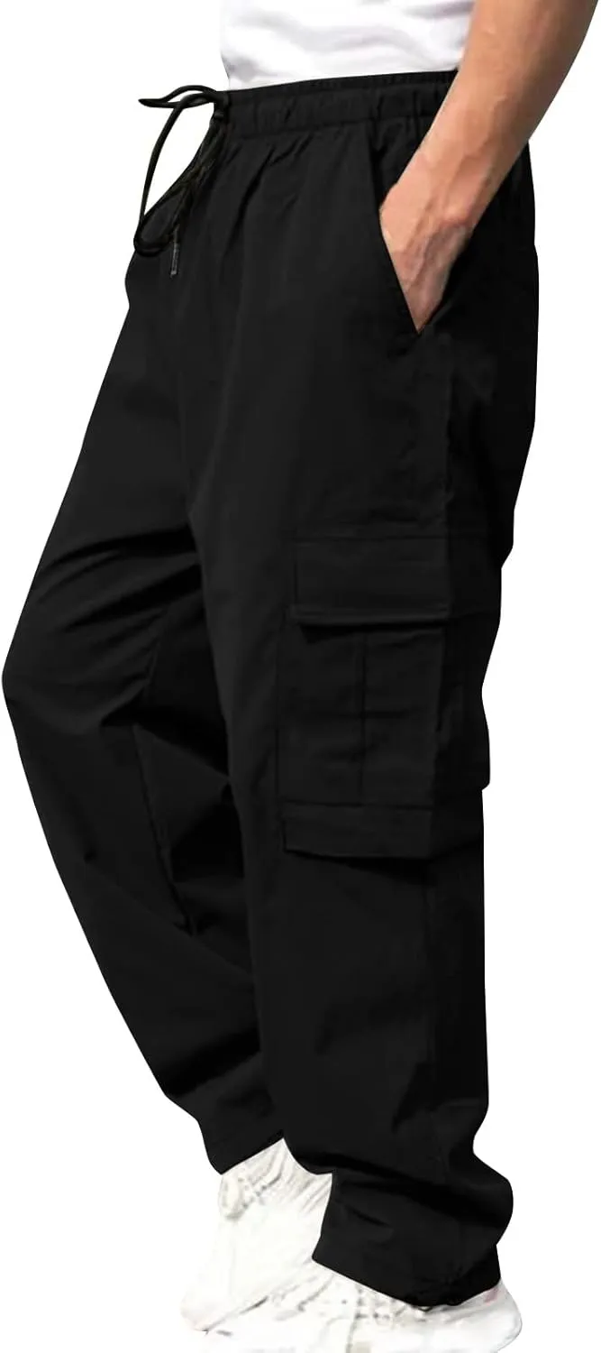 Cargo Pants for Men Relaxed Fit Big and Tall Elastic Waist Sweatpants Lightweight Drawstring Strech Workout Casual Trousers