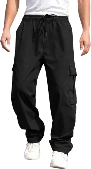 Cargo Pants for Men Relaxed Fit Big and Tall Elastic Waist Sweatpants Lightweight Drawstring Strech Workout Casual Trousers