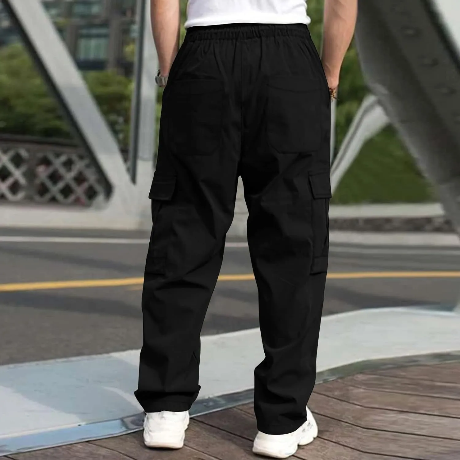Cargo Pants for Men Relaxed Fit Big and Tall Elastic Waist Sweatpants Lightweight Drawstring Strech Workout Casual Trousers