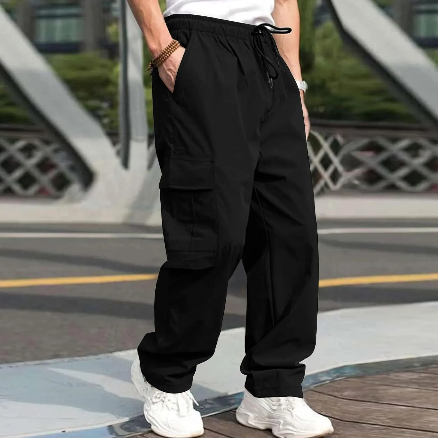 Cargo Pants for Men Relaxed Fit Big and Tall Elastic Waist Sweatpants Lightweight Drawstring Strech Workout Casual Trousers