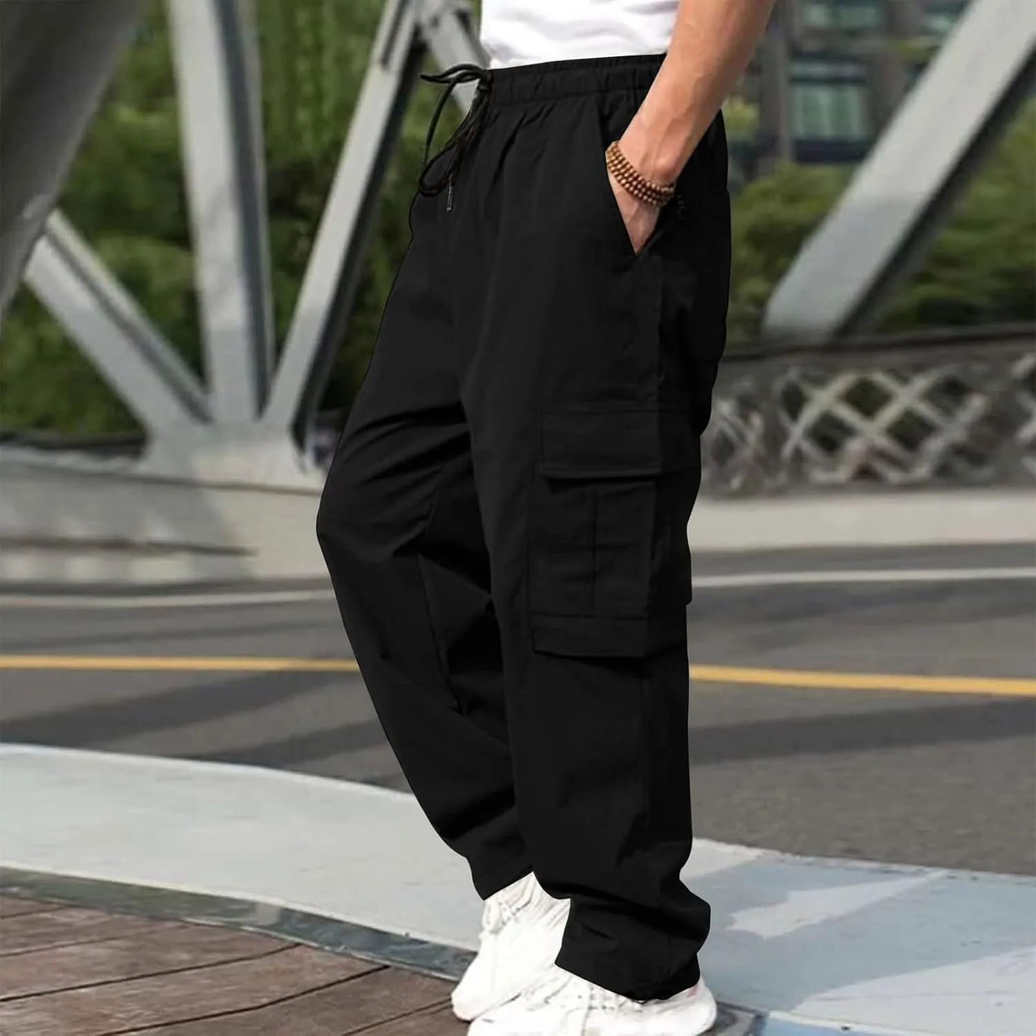 Cargo Pants for Men Relaxed Fit Big and Tall Elastic Waist Sweatpants Lightweight Drawstring Strech Workout Casual Trousers