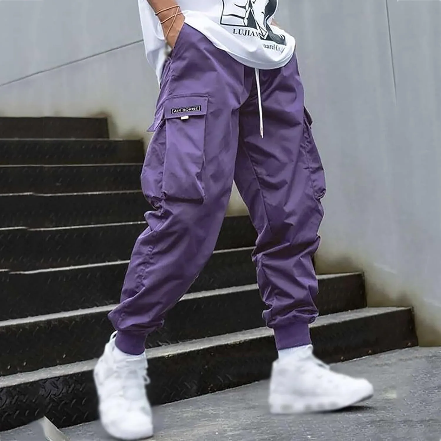 Cargo Pants for Men Wide Leg Pockets Elastic Waist Slim Legs Fashion Leisure Style Elasticity Comfy Fashion Trousers