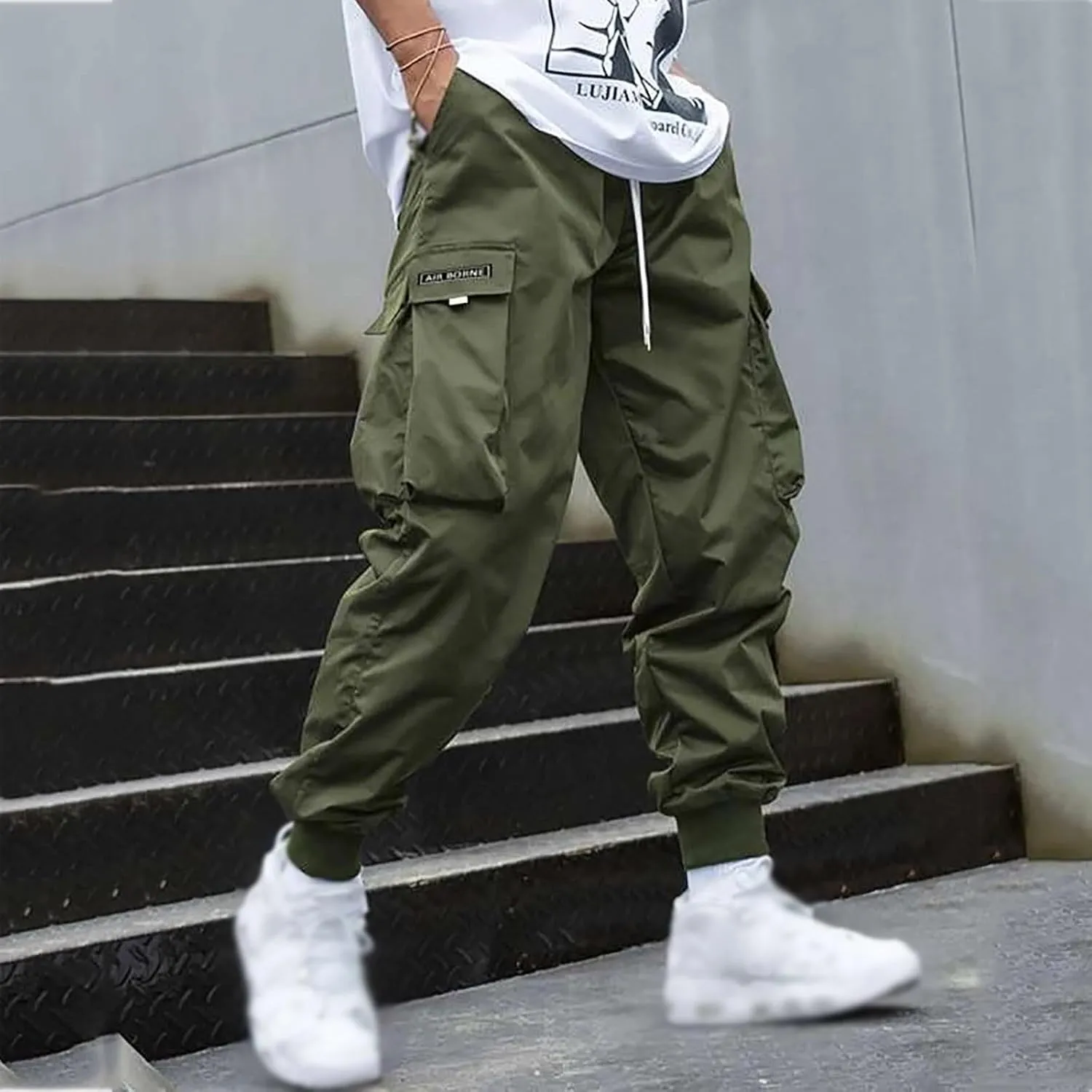 Cargo Pants for Men Wide Leg Pockets Elastic Waist Slim Legs Fashion Leisure Style Elasticity Comfy Fashion Trousers