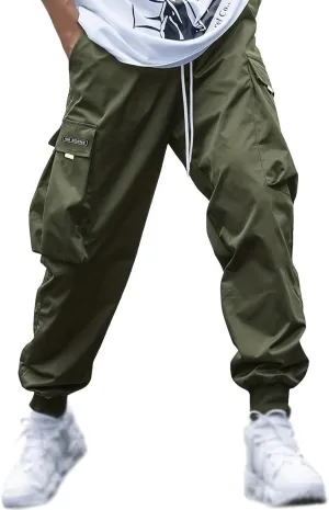Cargo Pants for Men Wide Leg Pockets Elastic Waist Slim Legs Fashion Leisure Style Elasticity Comfy Fashion Trousers