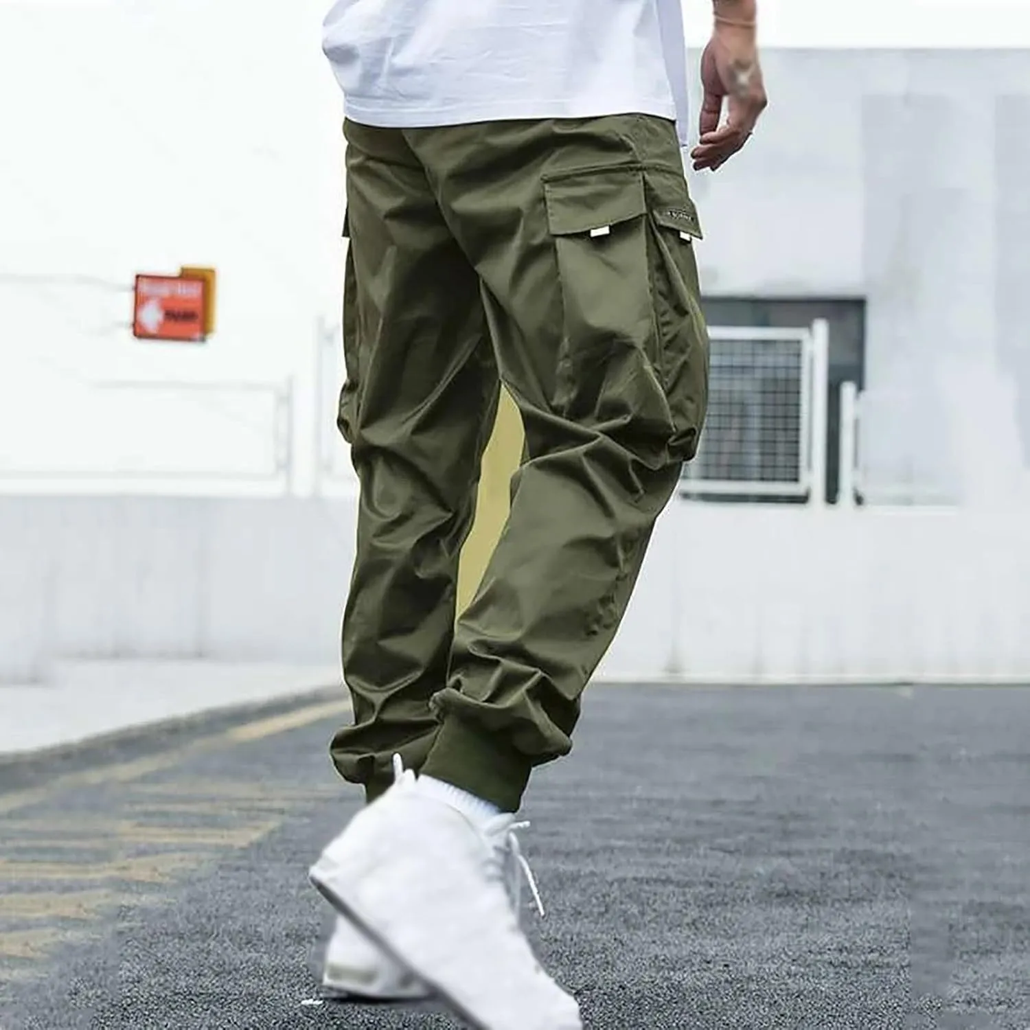 Cargo Pants for Men Wide Leg Pockets Elastic Waist Slim Legs Fashion Leisure Style Elasticity Comfy Fashion Trousers