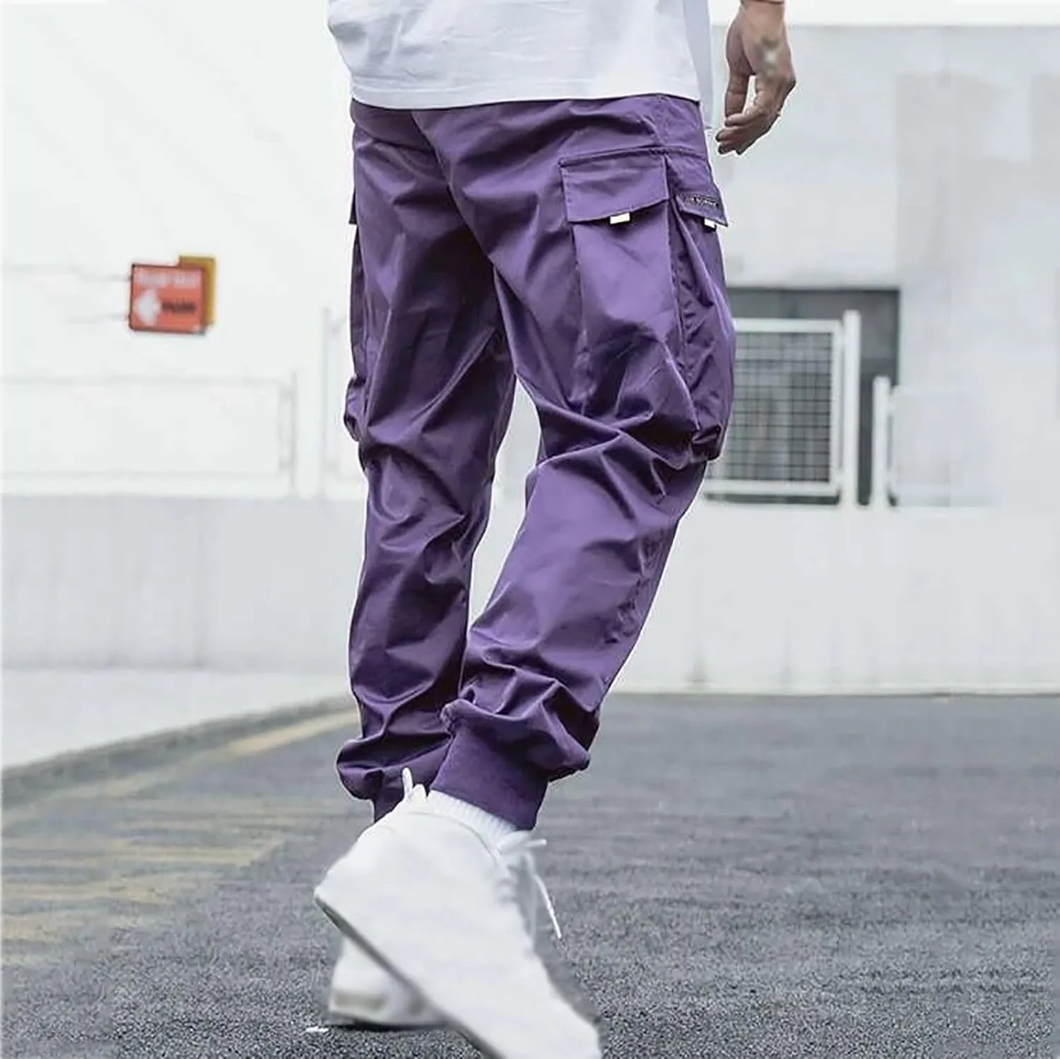 Cargo Pants for Men Wide Leg Pockets Elastic Waist Slim Legs Fashion Leisure Style Elasticity Comfy Fashion Trousers