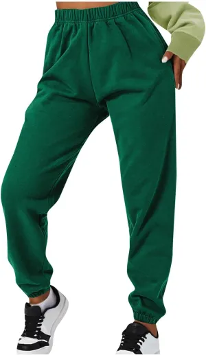 Cargo Sweat Pants Women Pockets Solid Color Straight Athletic Fleece Bottom Elastic Waisted Workout Baggy Sweatpant