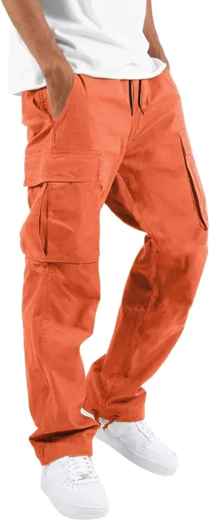 Cargo Sweatpants for Men Big and Tall Open Bottom Elastic Waist Cargo Joggers Loose Fit Running Athletic Tactical Pants