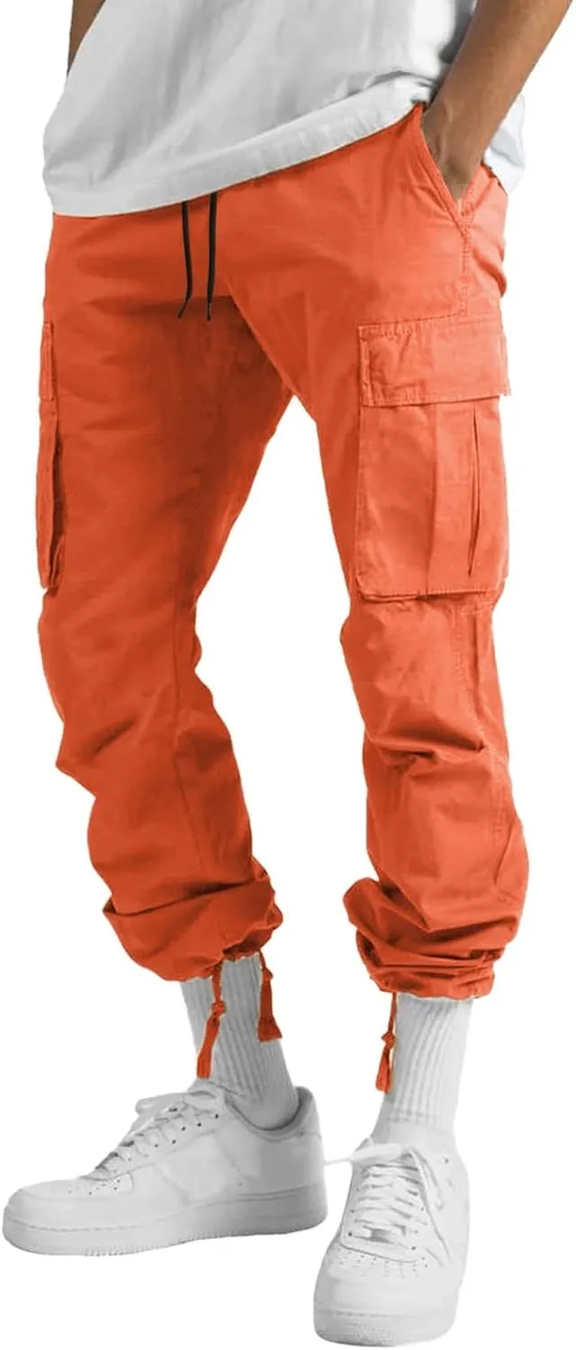 Cargo Sweatpants for Men Big and Tall Open Bottom Elastic Waist Cargo Joggers Loose Fit Running Athletic Tactical Pants