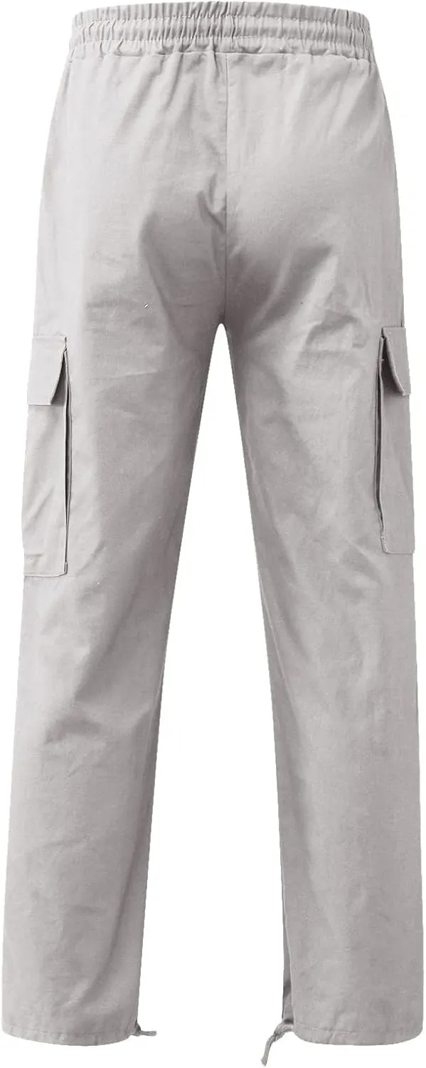 Cargo Sweatpants for Men Big and Tall Open Bottom Elastic Waist Cargo Joggers Loose Fit Running Athletic Tactical Pants