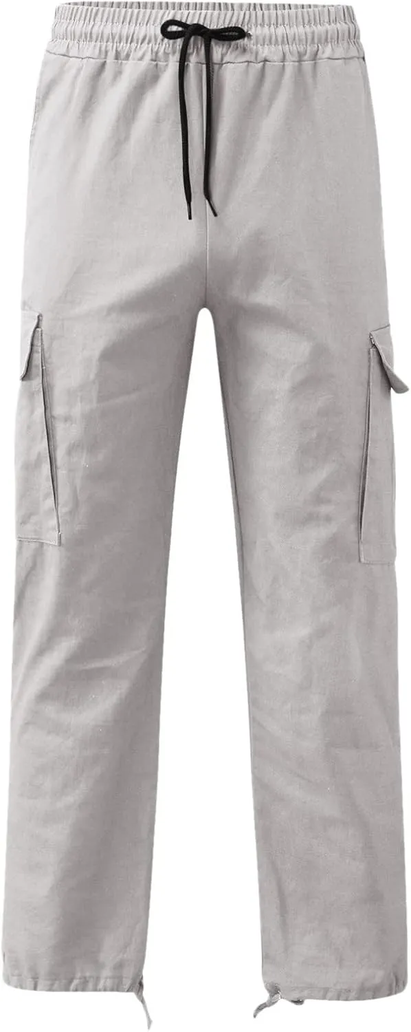 Cargo Sweatpants for Men Big and Tall Open Bottom Elastic Waist Cargo Joggers Loose Fit Running Athletic Tactical Pants