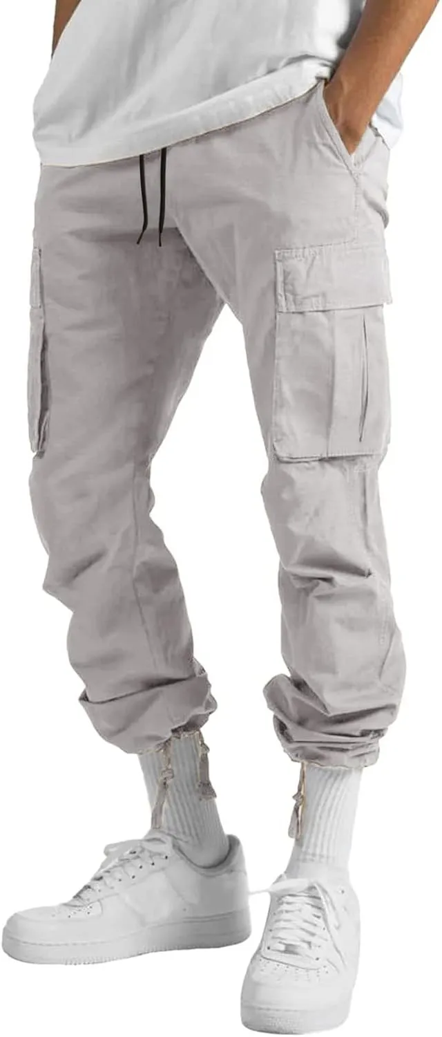 Cargo Sweatpants for Men Big and Tall Open Bottom Elastic Waist Cargo Joggers Loose Fit Running Athletic Tactical Pants
