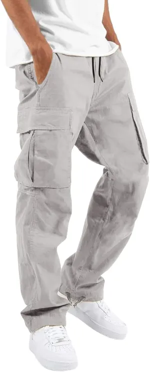 Cargo Sweatpants for Men Big and Tall Open Bottom Elastic Waist Cargo Joggers Loose Fit Running Athletic Tactical Pants