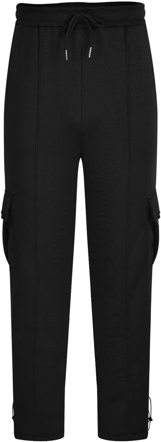 Cargo Sweatpants for Men Elastic Waist Pants with Multi Pockets Baggy Drawstring Jogger Pants Solid Workwear