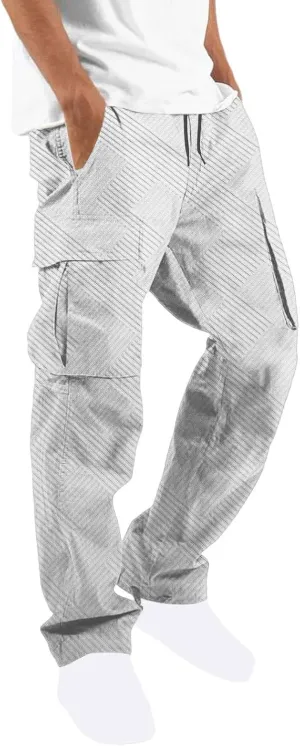 Cargo Work Pants for Men Straight Leg Fit Adjustable Cuff Drawstring Pants Casual Sport Trousers with Pockets
