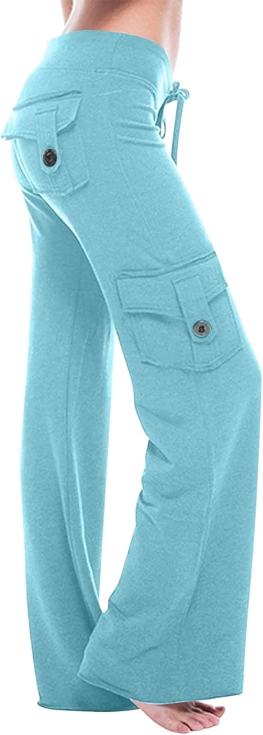Cargo Yoga Pants for Women High Waisted Wide Leg Pants Workout Gym Pants Multi Pocket Cargo Pants Trousers