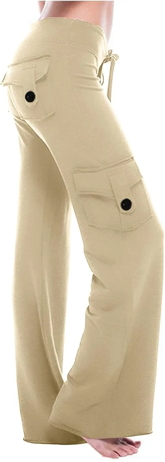 Cargo Yoga Pants for Women High Waisted Wide Leg Pants Workout Gym Pants Multi Pocket Cargo Pants Trousers