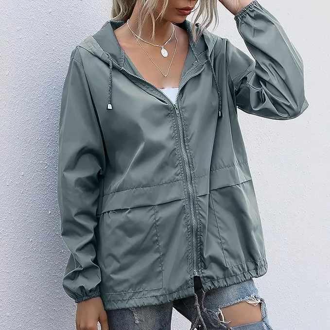 Cdiecer Rain Coats For Women Waterproof Spring Jacket Rain Jackets With Hood Adjustable Windbreaker Travel Raincoats