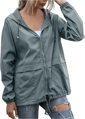 Cdiecer Rain Coats For Women Waterproof Spring Jacket Rain Jackets With Hood Adjustable Windbreaker Travel Raincoats