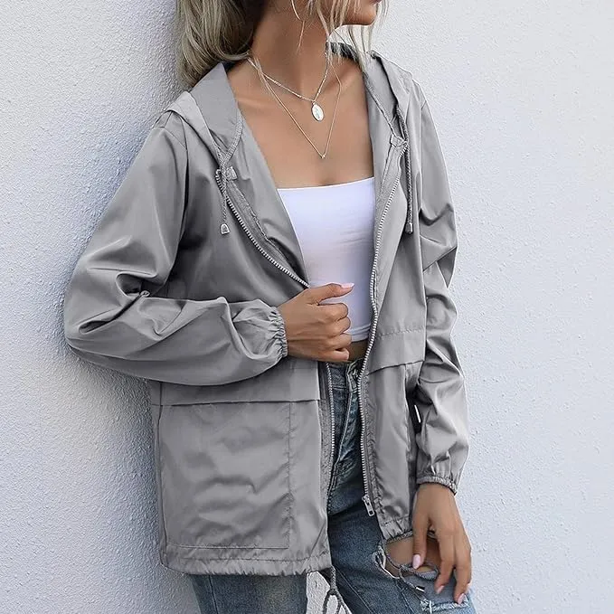 Cdiecer Rain Coats For Women Waterproof Spring Jacket Rain Jackets With Hood Adjustable Windbreaker Travel Raincoats