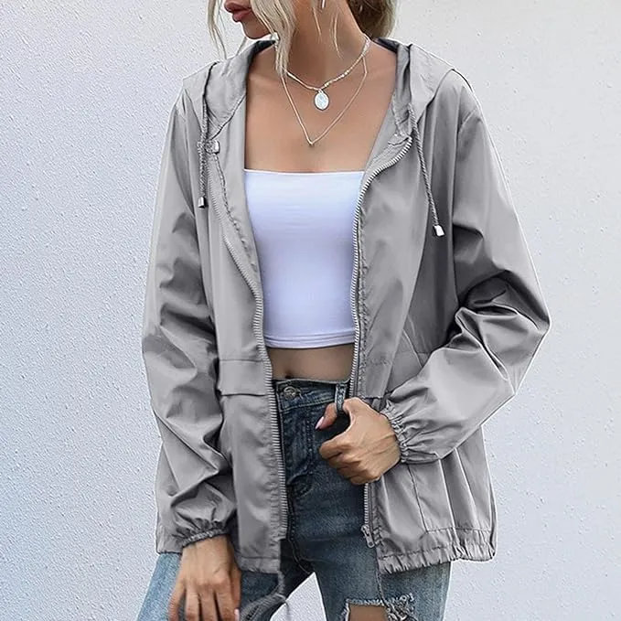 Cdiecer Rain Coats For Women Waterproof Spring Jacket Rain Jackets With Hood Adjustable Windbreaker Travel Raincoats
